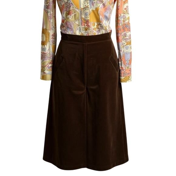 VINTAGE 70s Gaucho Pants - Brown Velveteen - High Waist Wide Leg - Boho Size 14 - Picture 1 of 5